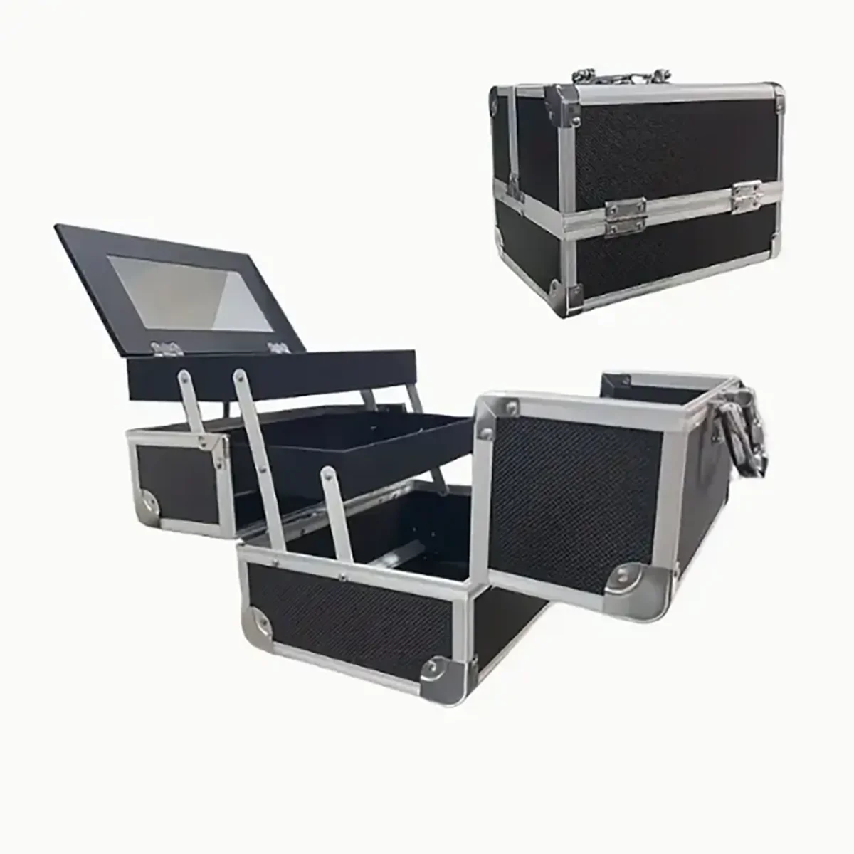 Portable Aluminum Cosmetic Storage Case Artist Toolbox Black
