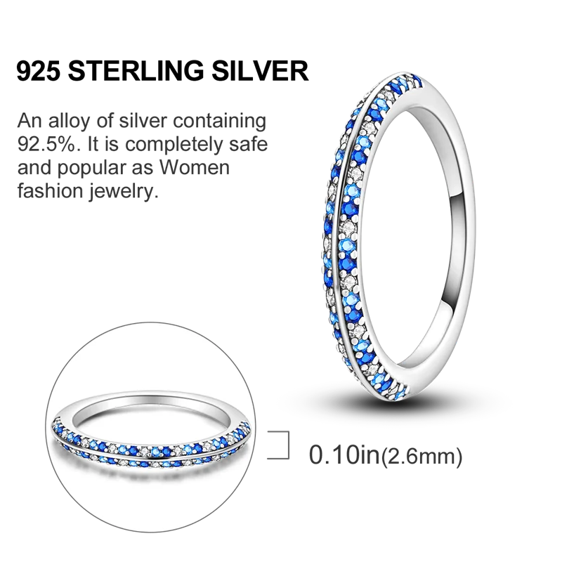 Blue Zircon Evil Eye Ring for Women in 925 Sterling Silver Sparkling Moon and Star Design Wedding Jewelry Gift LKTR075