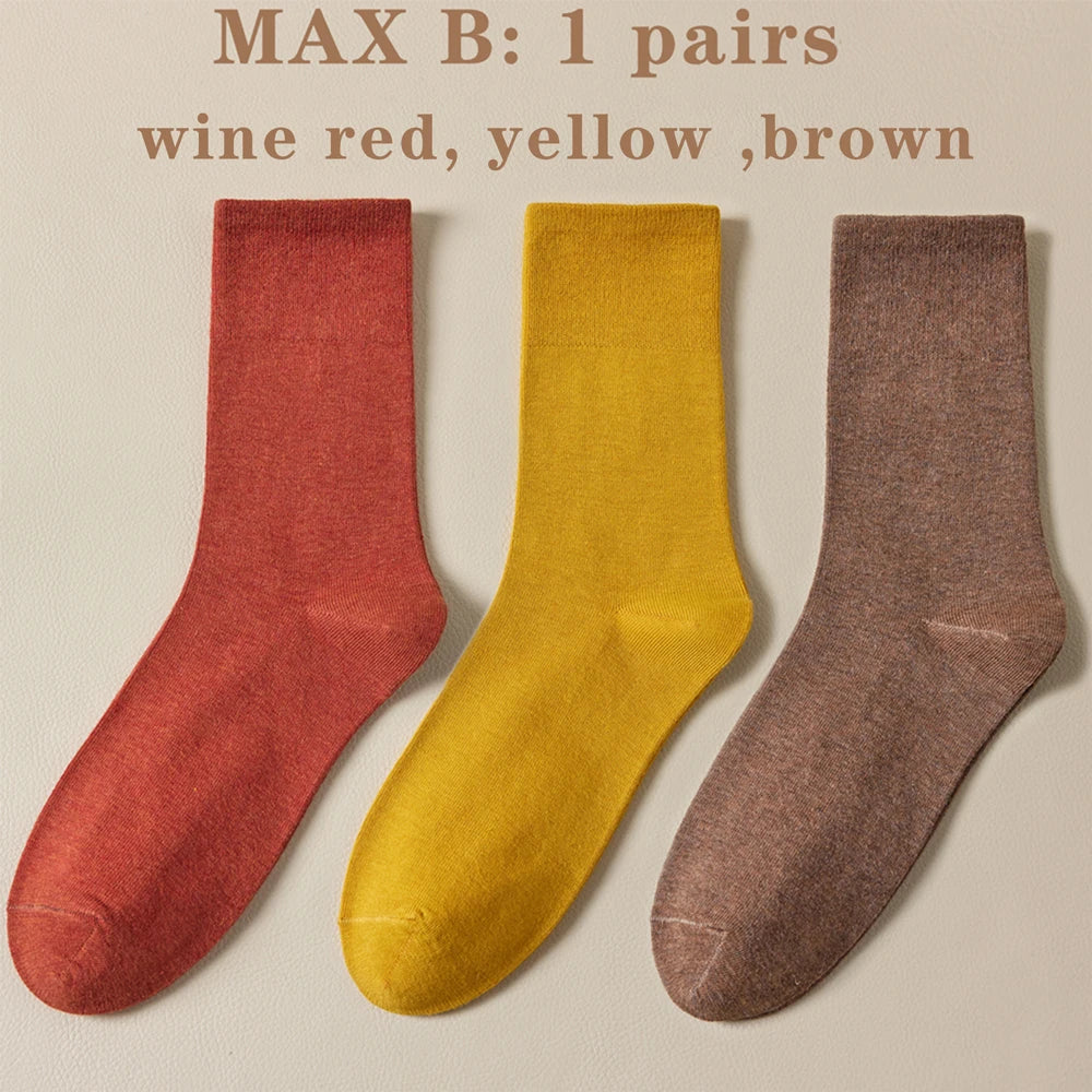 Seamless Cotton Mid Crew Socks Women Breathable Retro