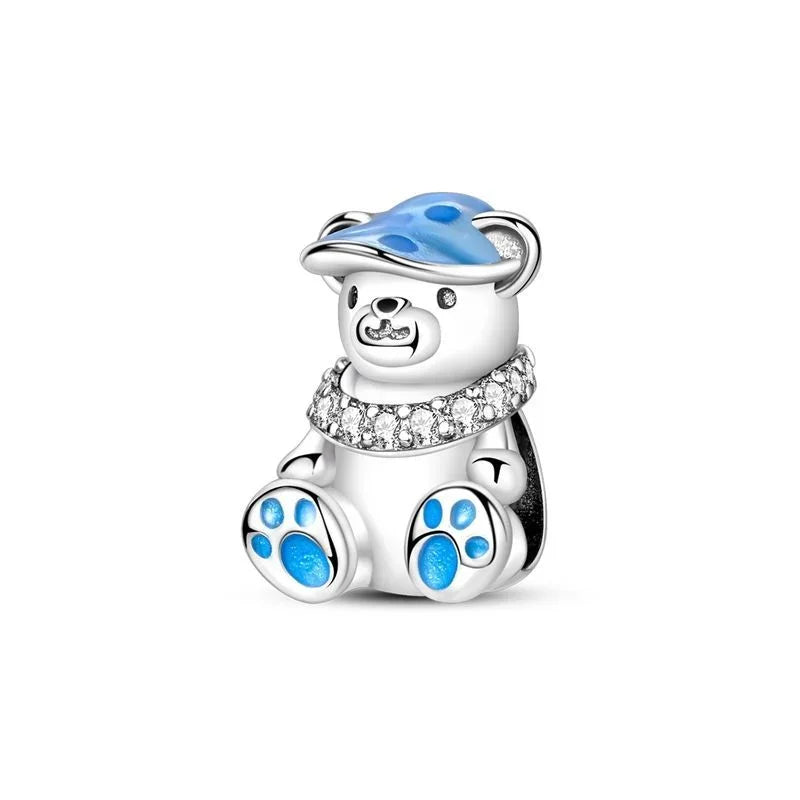 925 Sterling Silver Cat Bear Heart Beads Pendant Charm for Women DIY Bracelet Necklace Gift