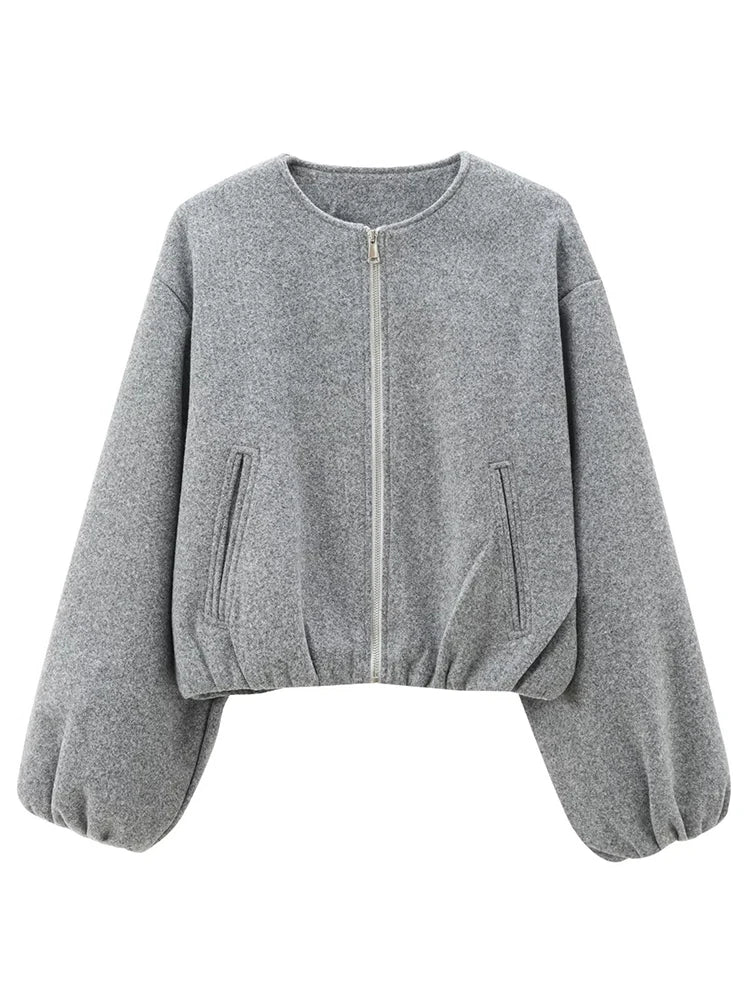 Soft Bomber Jacket For Women Front Zipper Long Sleeve Coat