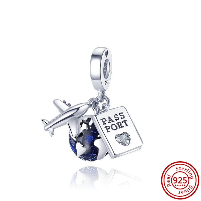 925 Sterling Silver Travel-Themed Charm Beads for Bracelets BK012