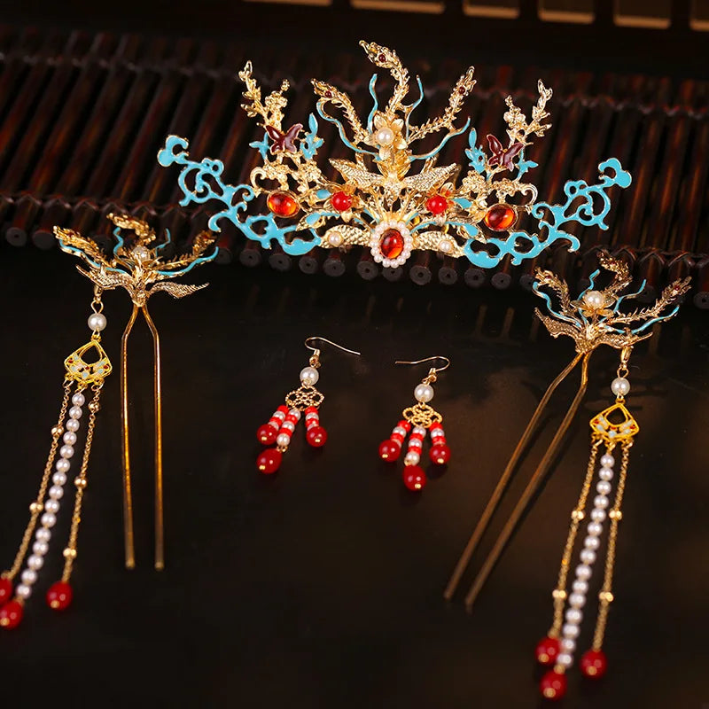 Elegant Women's Hanfu Hair Combs Set for Traditional Chinese Weddings - Bridal Headdress and Jewelry Pins