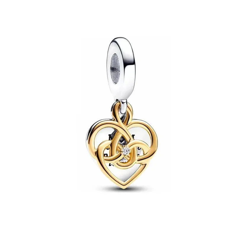 925 Sterling Silver Golden Heart Star Beads Charms for DIY Bracelet and Necklace Gift for Women Mother and Sister