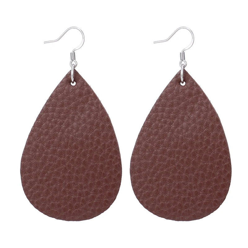 Elegant Faux Leather Teardrop Earrings for Women Lightweight Dangle Fashion Jewelry