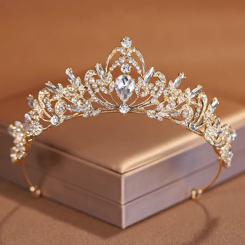 Elegant Gold Crystal Bridal Crown for Women - Trendy Wedding and Birthday Tiara