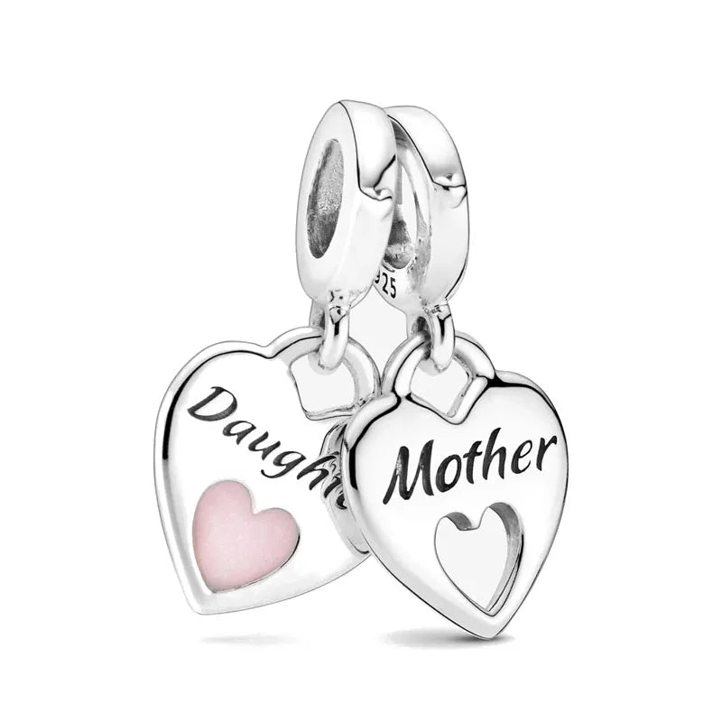 Family Charm Pendant Pink Flower Heart Clover Dangle Bead for 925 Silver Bracelets P180