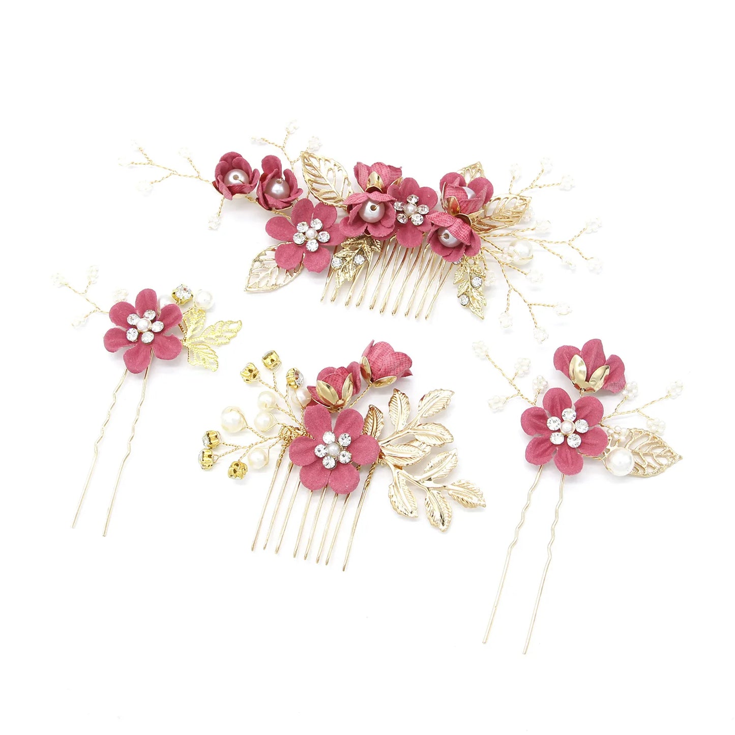 Elegant Bridal Pearl Hair Accessories Set – Floral Tiara, Barrette, and Combs for Wedding Elegance