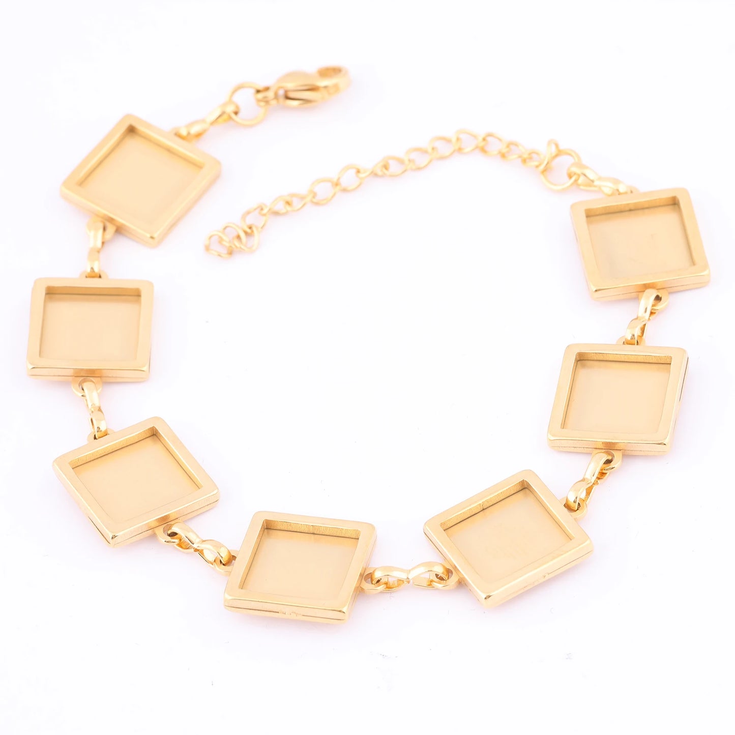 Stainless Steel Square Cabochon Bracelet Base Settings for DIY Jewelry Making