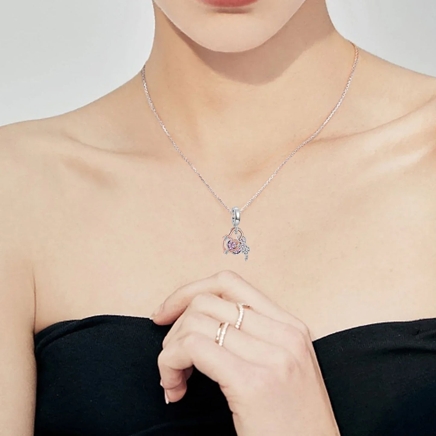 Sparkling Birthstone Heart Charm 925 Sterling Silver Pendant Bead for Mom DIY Jewelry Gift