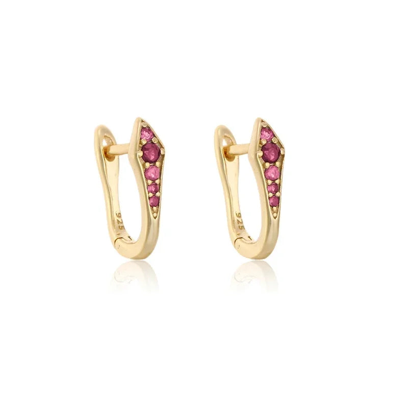 Rose Red Zircon Hoop Earrings for Women Minimalist Dangle Party Jewelry Trend 2025