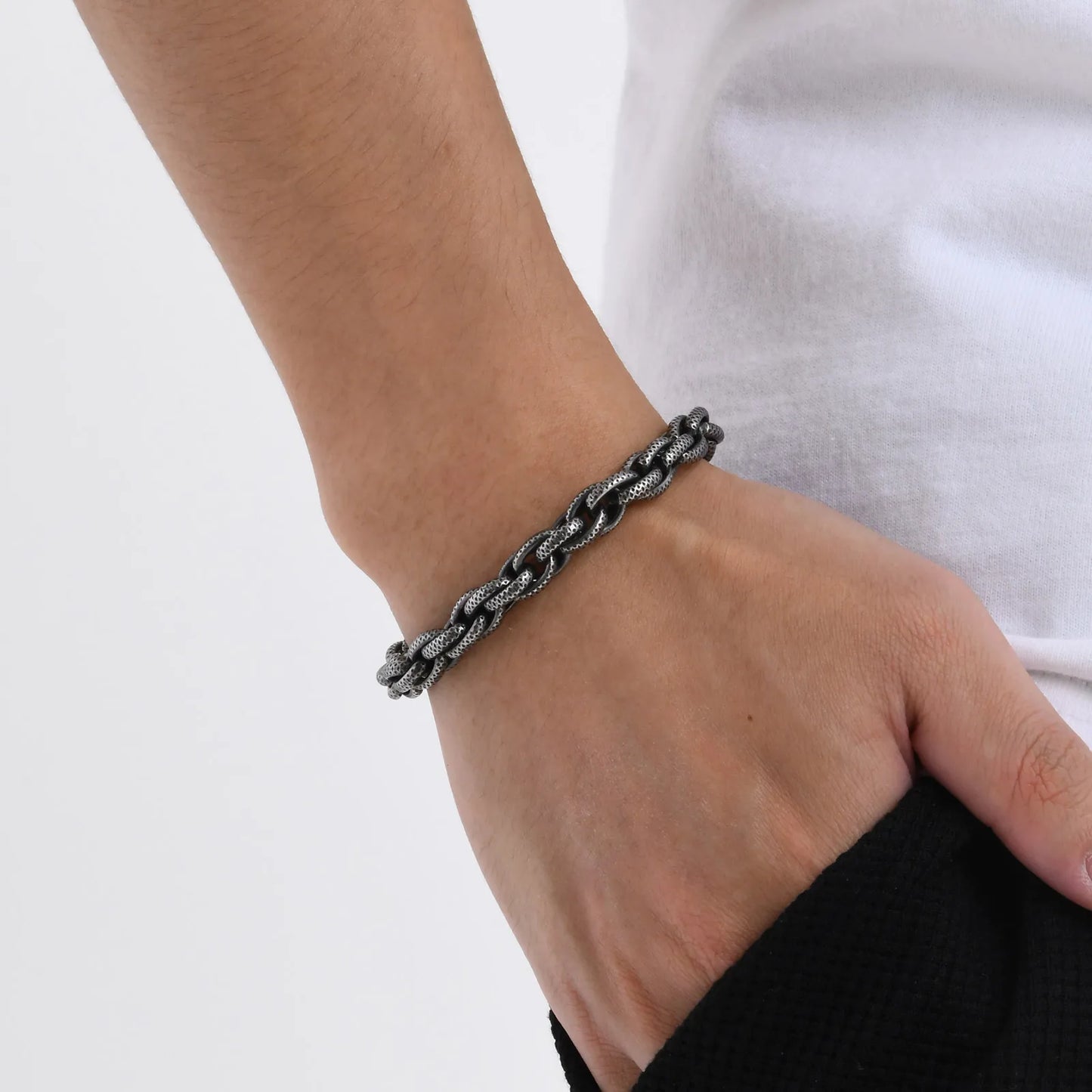 Mprainbow Vintage Punk Rock Chain Bracelet for Men Boys, 8mm Stainless Steel Link Wristband Gift