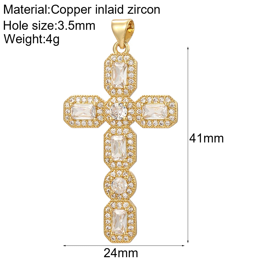Gold Cubic Zirconia Cross Dangle Charms for Jewelry Making Necklace Bracelet Earrings
