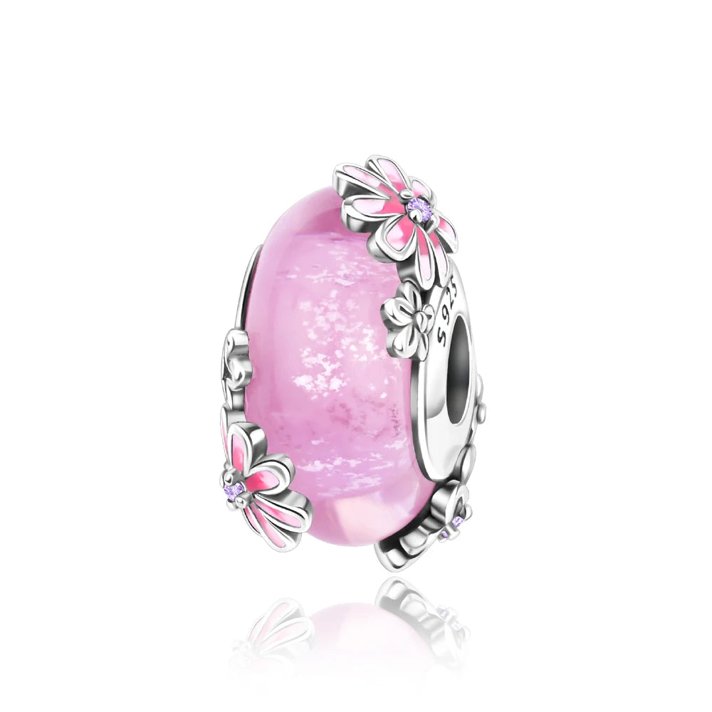 Colorful Flower Murano Glass Charm 925 Sterling Silver Top Rated DIY Jewelry for Bracelets and Necklaces CUL035