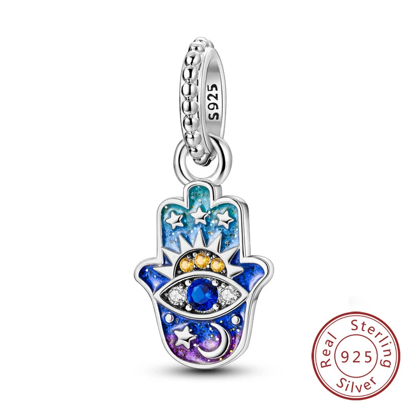 925 Sterling Silver Charms Pendant Set for Bracelets Angel Devil's Eye Fatima's Hand Cross Women's Jewelry Gift KSC247