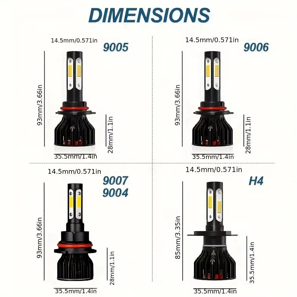 ChicYoo 2pcs High Power Car LED Headlight Bulbs 26000LM 6000K White 8000K Ice Blue 360 Degree Beam 4 Sides Aviation Aluminum 9005 HB3 9006 HB4 H4 H7 H11 H13 9004 9007 Compatible
