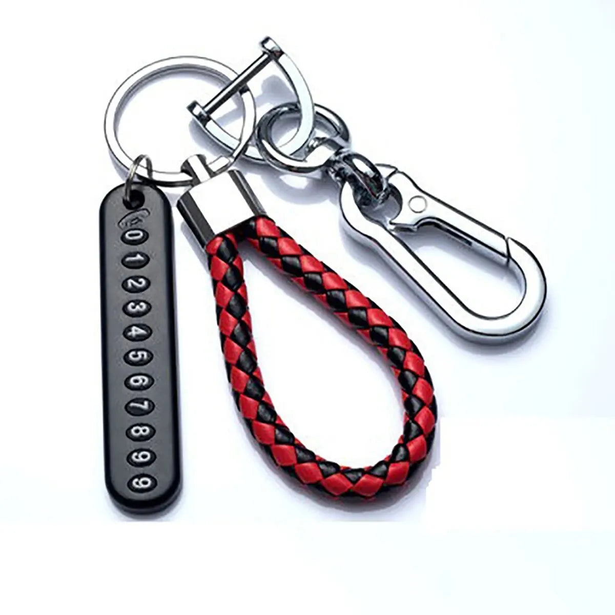Trendy Men's Woven Leather Keychain with Anti-Lost Pendant Style 4