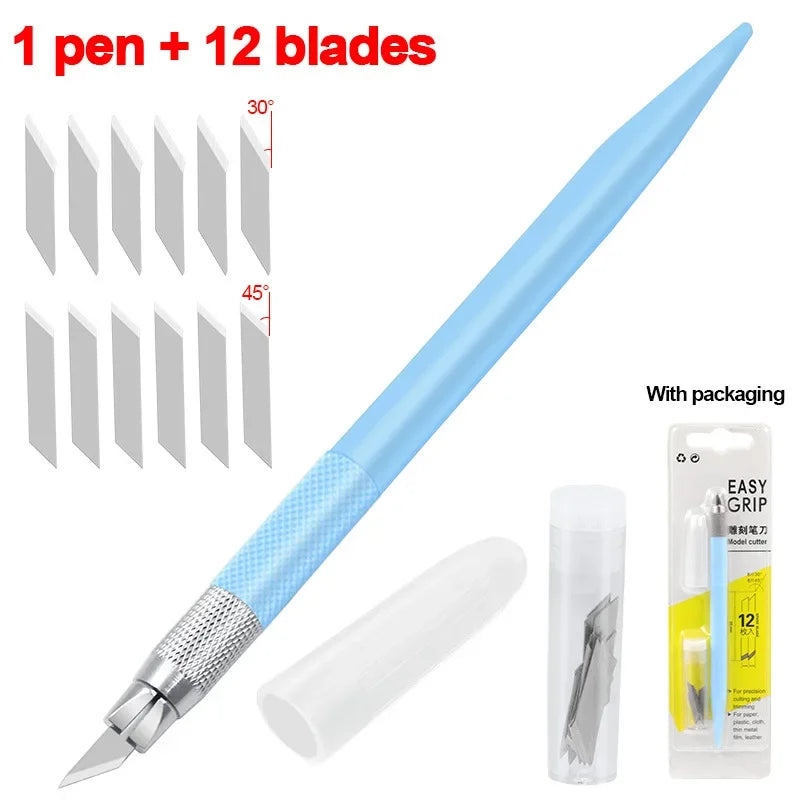 CraftPro 360° Rotating Cutting Pen - Durable Stainless Steel Blades for Effortless DIY Art Projects Light blue