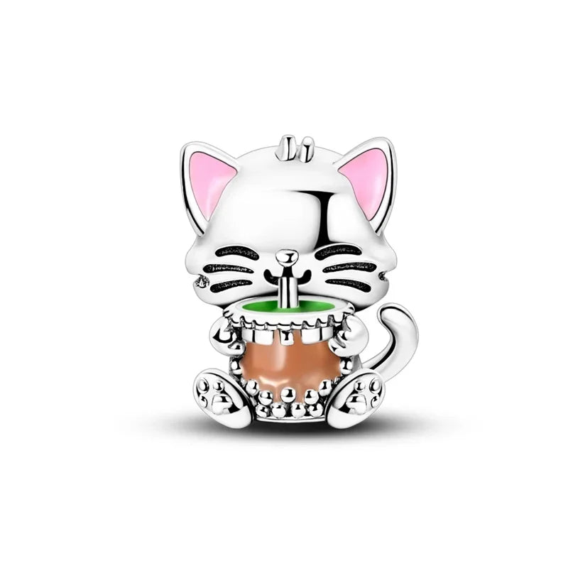 925 Sterling Silver Cat Bear Heart Beads Pendant Charm for Women DIY Bracelet Necklace Gift