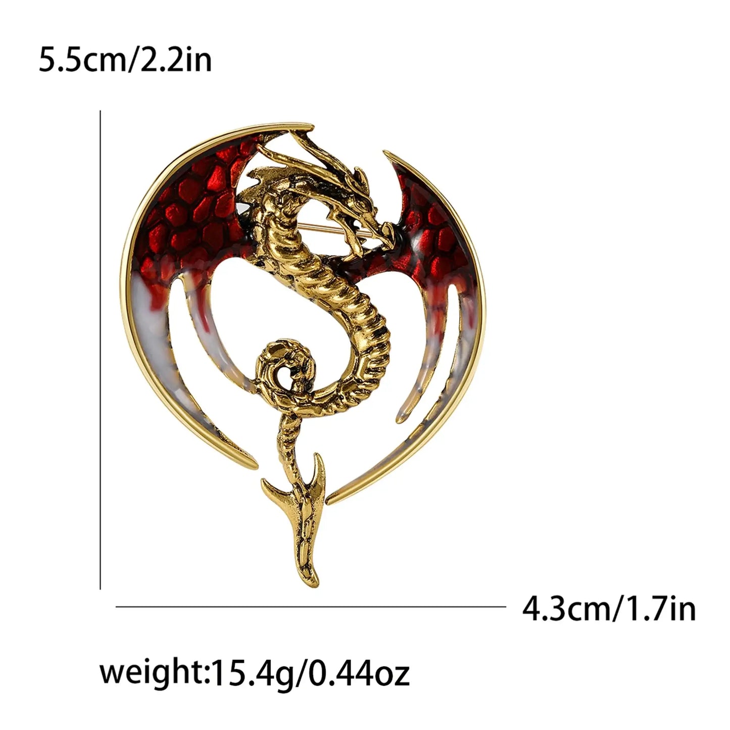 Enamel Dragon Pins for Women Rhinestone Brooch Jewelry Red4400