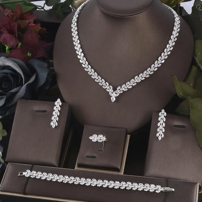 JaneKelly 4pcs Bridal Zirconia Jewelry Sets for Women Luxury Wedding CZ Crystal Accessories