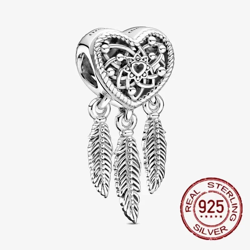 925 Sterling Silver Heart Family Tree Snowflake Animal Charms Beads for DIY Bracelet Women Jewelry Gift