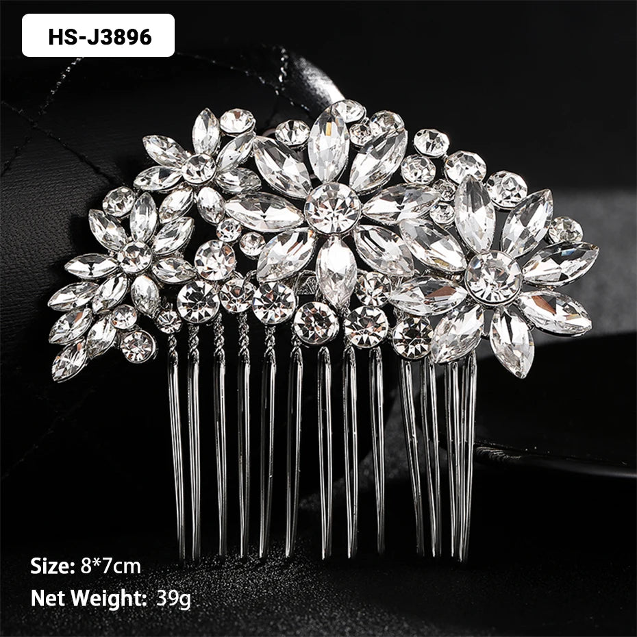Efily Classic Silver Wedding Hair Combs - Crystal Rhinestone Bridal Accessories HS-J3896 Hair Combs