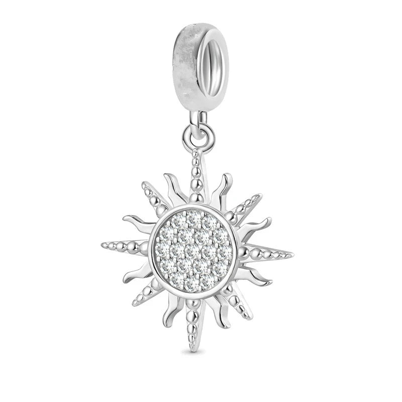 Sparkling Snowflake Sun Lightning Dangle Charm Bead 925
