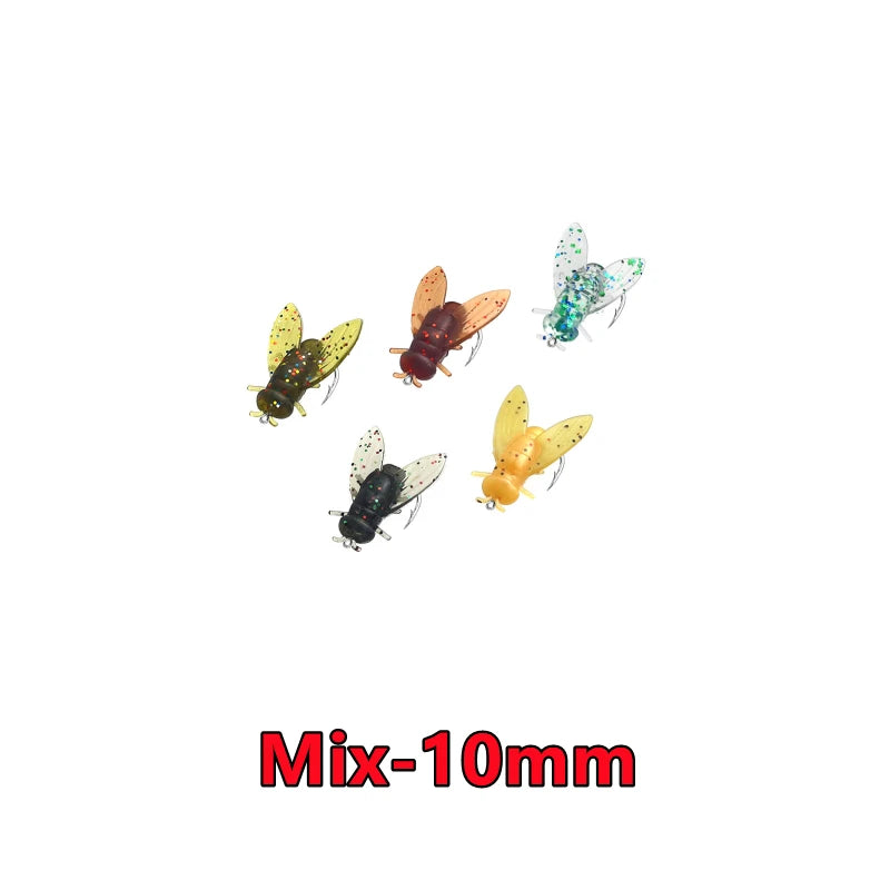 New 50-10PCS Mini Bionic Fly Fishing Bait For Salmon Trout Black-20mm 10PCS
