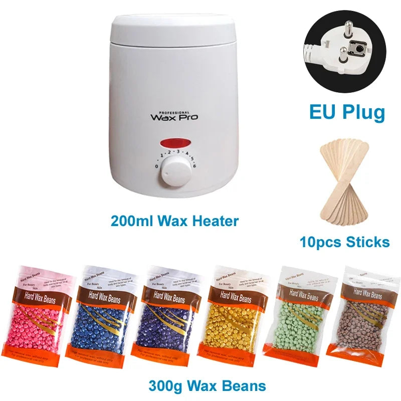 Painless Hair Removal Wax Heater Kit Professional Epilator with Hot Film Hard Wax Beans