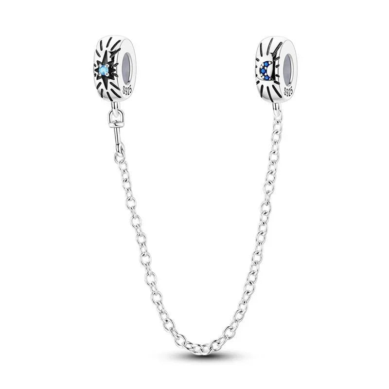 925 Sterling Silver Clover Daisy Star Moon Pavé Safety Chain Bow Necklace and Bracelet Set Luxury Fine Jewelry for Women
