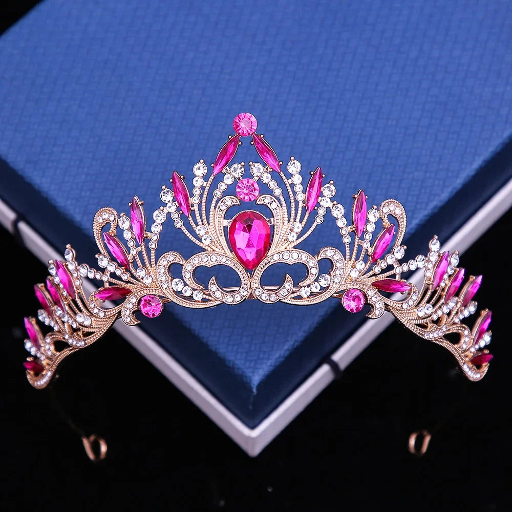 Multicolor Rhinestone Tiara - Top-Rated Crystal Crown Hair Accessory for Women Gold Rose Red