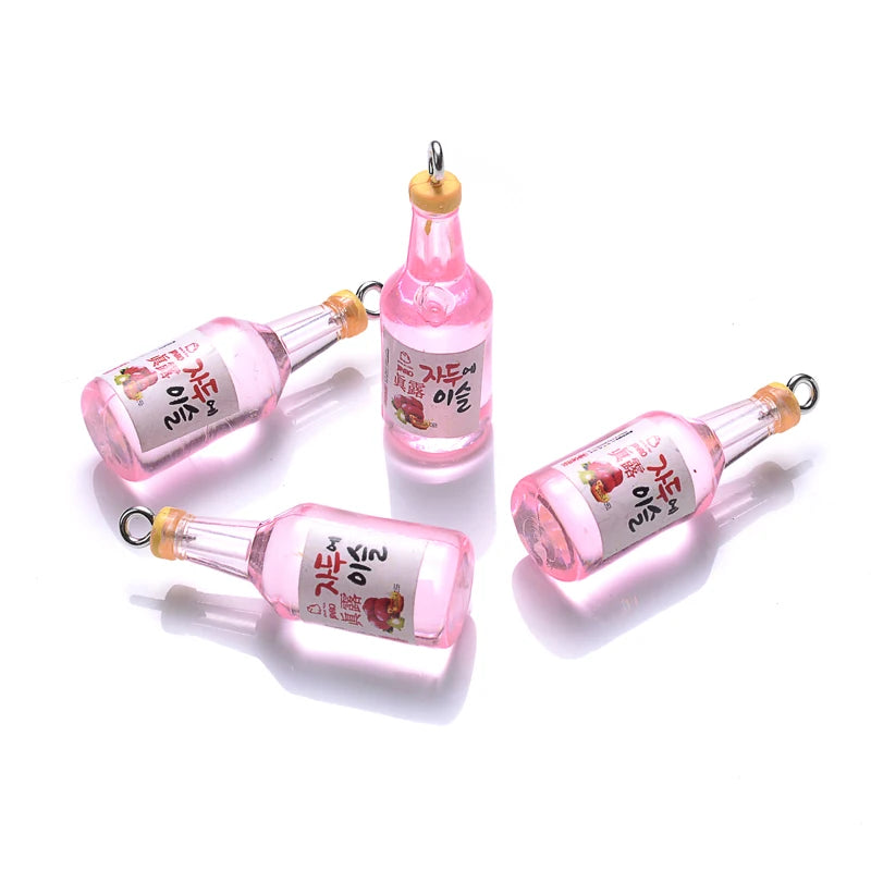 Colorful Glass Sake Bottle Charms for DIY Jewelry and Keychains - 10 Pack