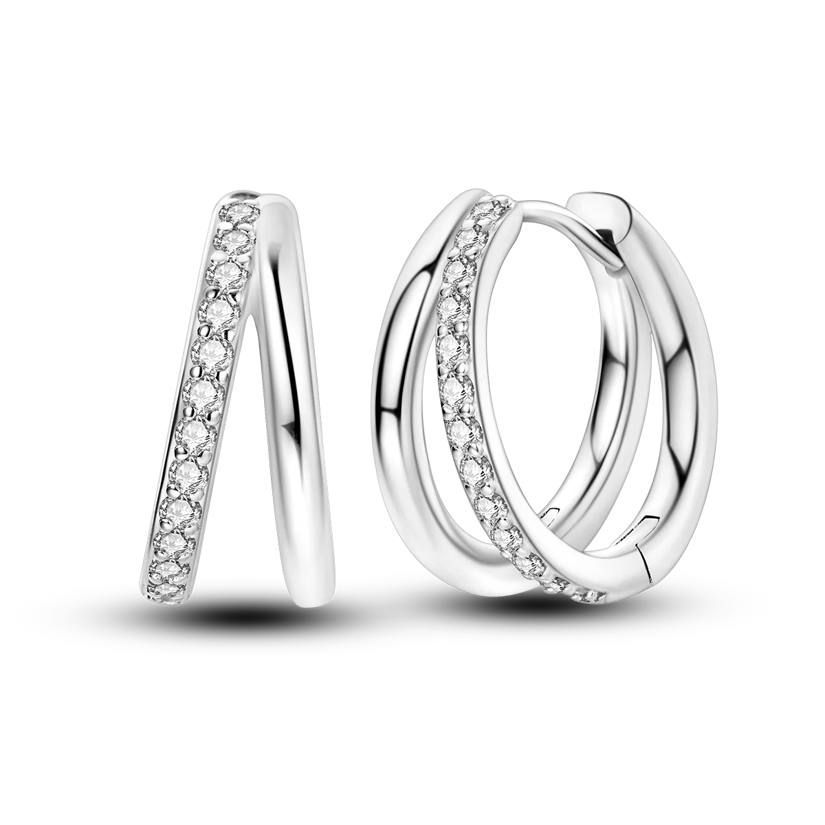 925 Silver Geometric Hoop Earrings for Women with Zircon Moon and Heart Design Fashion Jewelry Gift