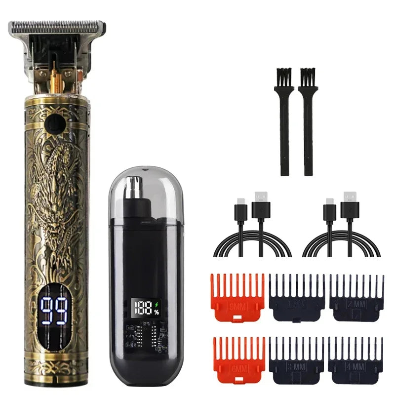 Vintage T9 Precision Hair Clipper with USB Charging and Portable Shaving Function