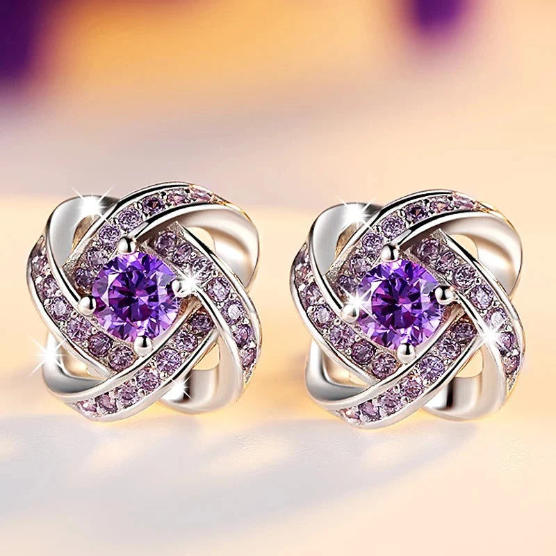 Huitan Elegant White and Purple Zirconia Stud Earrings for Women Perfect for Weddings and Special Occasions