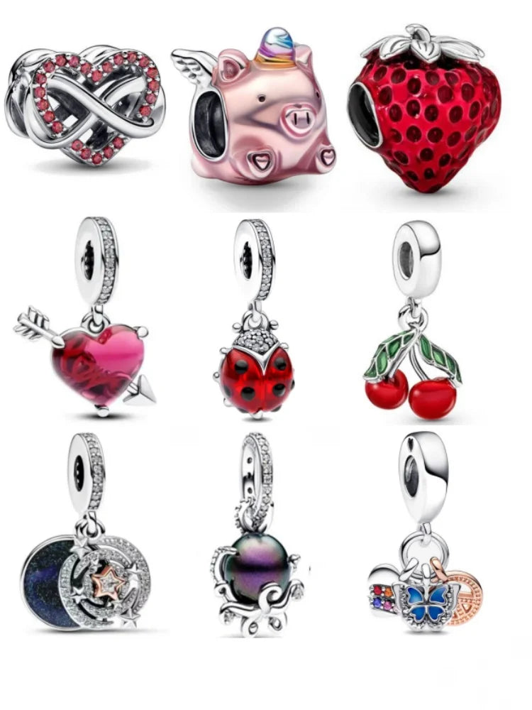 European Mother's Day Love Heart Spring Blue Pendant Bead Charm Jewelry for Women