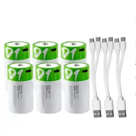 1# USB 1.5V Rechargeable D Size LR20 Li-ion Battery with Type-C Cable D1 6B 3 lines