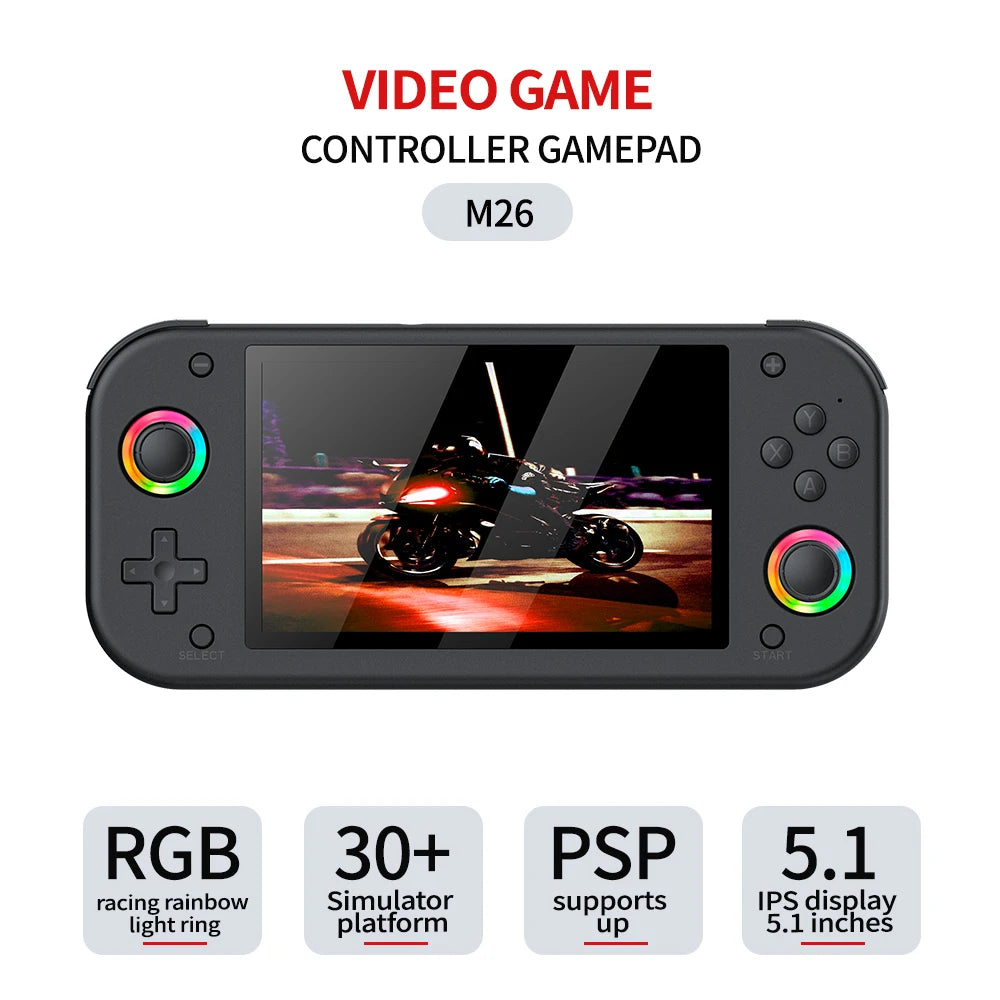 M26 Retro Handheld Game Console 5.1 Inch Screen 64GB 128GB Open Source Linux EmuELEC Portable Pocket Player 20000 Plus Games