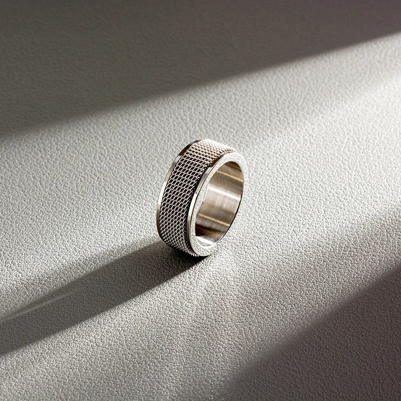 Stainless Steel Braided Mesh Rotating Stress Relief Ring for Men