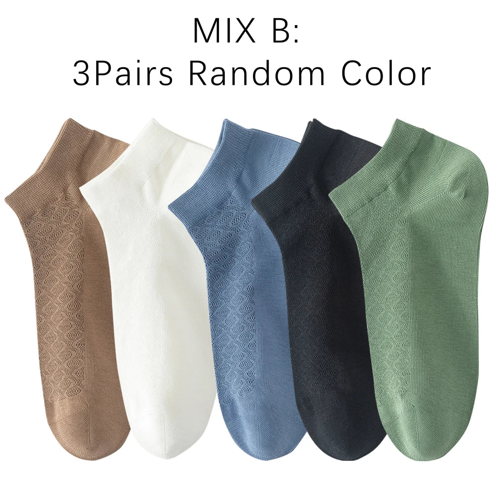 Men Cotton Ankle Socks 3 Pairs Breathable Mesh Lightweight