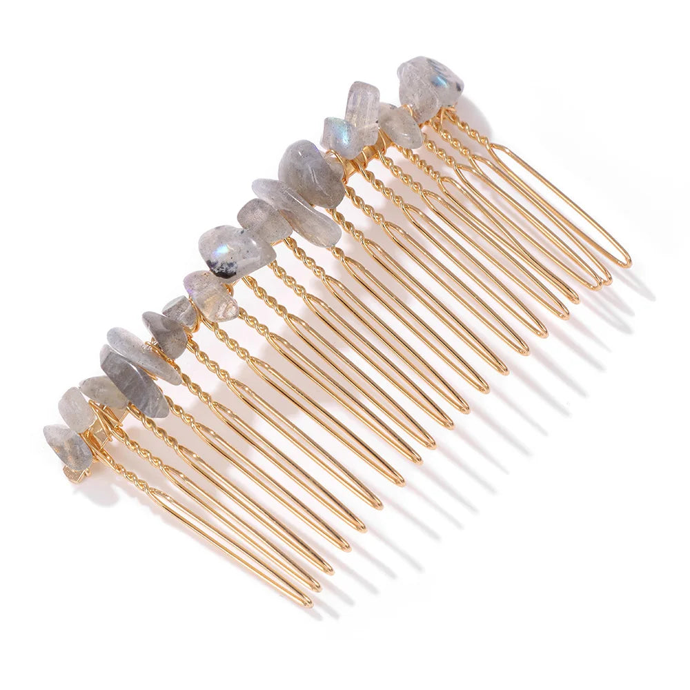 Crystal Bliss Hair Combs - Healing Quartz Stone Hair Accessories for Weddings & Special Occasions Labradorite
