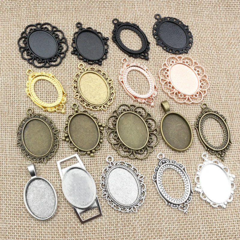 Antique Finish Cameo Cabochon Bracelet Setting Trays in Gold Silver Bronze and Rhodium 10 Pack