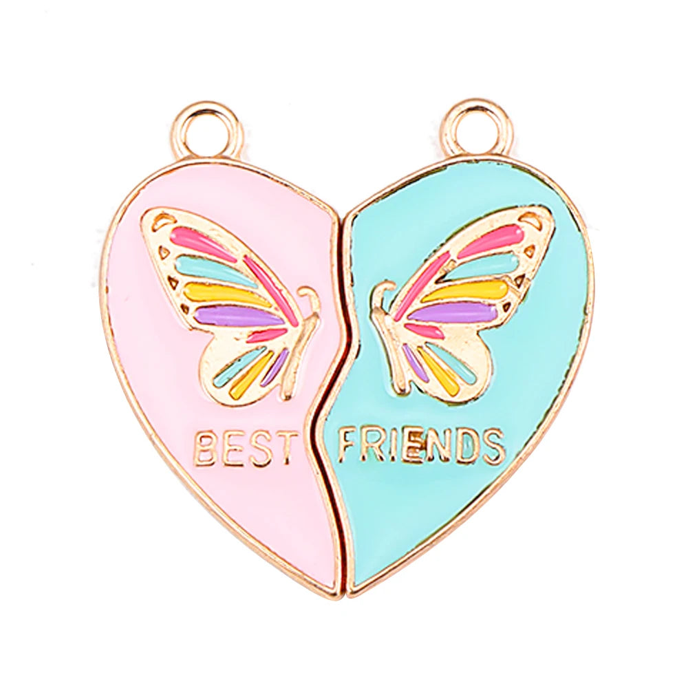 Sweet Heart Rainbow Butterfly Best Friend Charms for DIY Necklace Jewelry Making