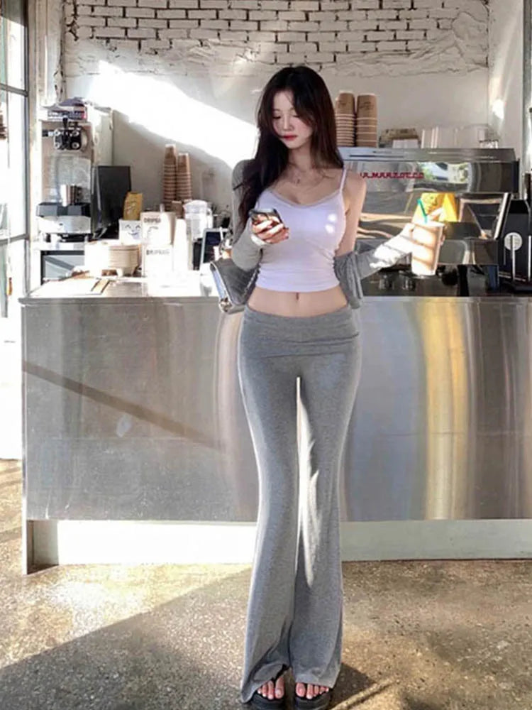Women Y2K Chic Floor Length Mid Waist Drawstring Pants