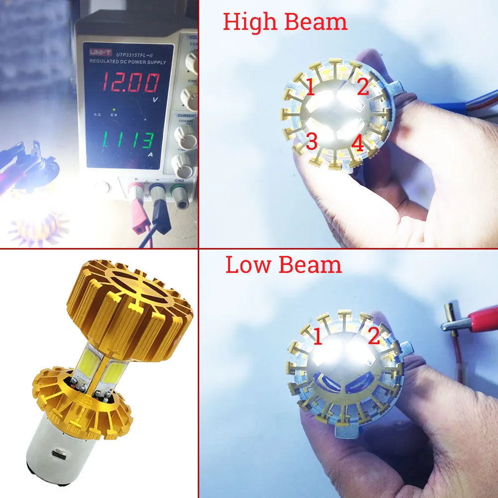 H4 BA20D 12W 3COB Motorcycle Headlight 3000LM 6000K