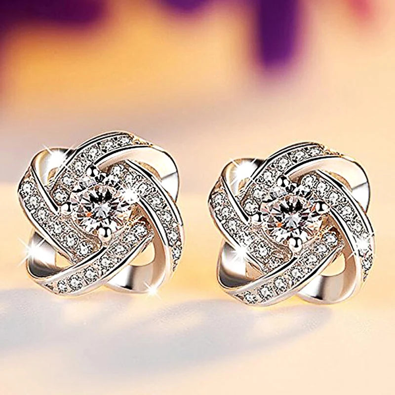 Huitan Elegant White and Purple Zirconia Stud Earrings for Women Perfect for Weddings and Special Occasions