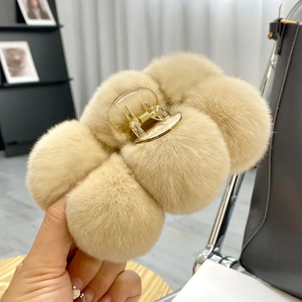 Korean Fashion Furry Hair Claw Clips For Women Set