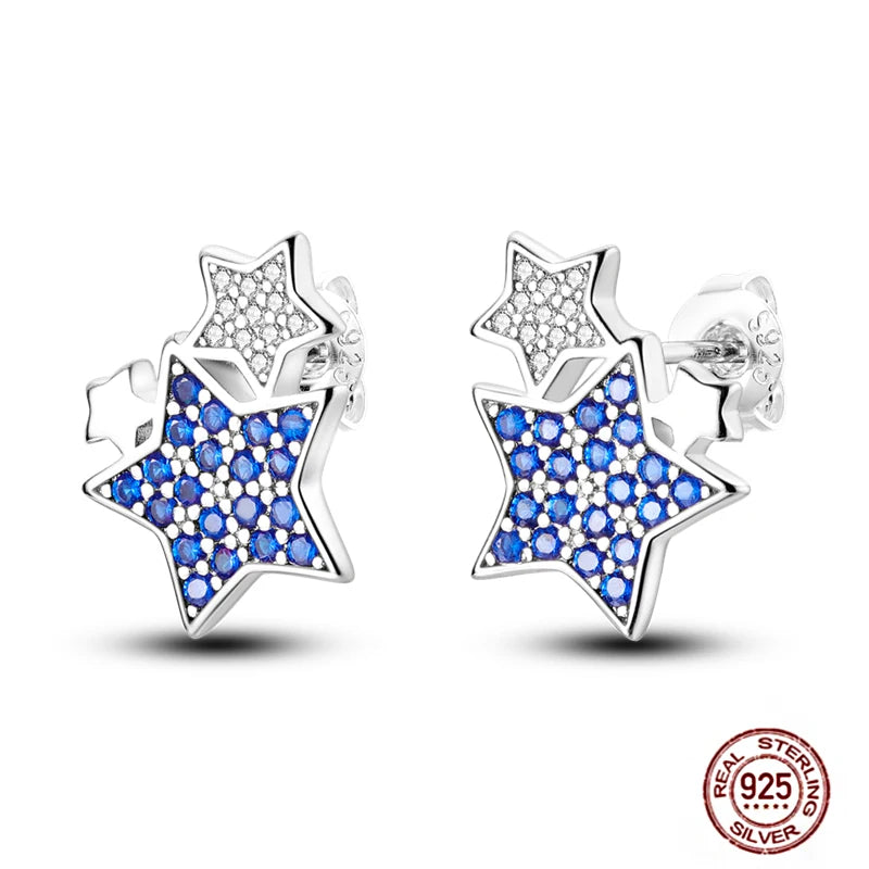 Blue Zircon 925 Sterling Silver Hoop Earrings Star Moon Butterfly Jewelry LTE143
