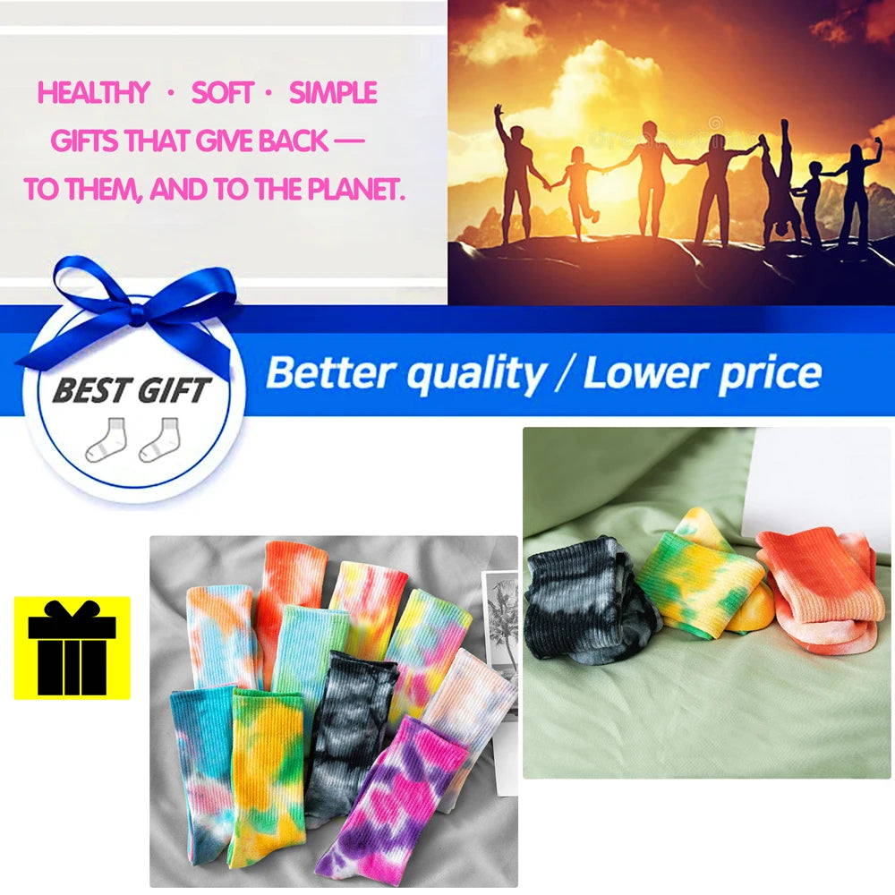 Handmade Tie Dye Mid Calf Cotton Socks For Women Breathable